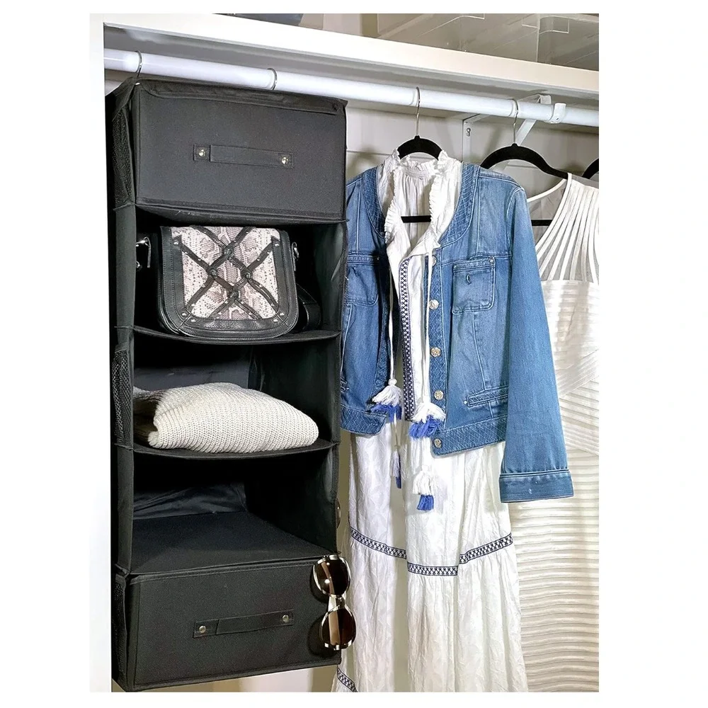 5 Shelf Closet Organizer - Black/Hanging Shelves